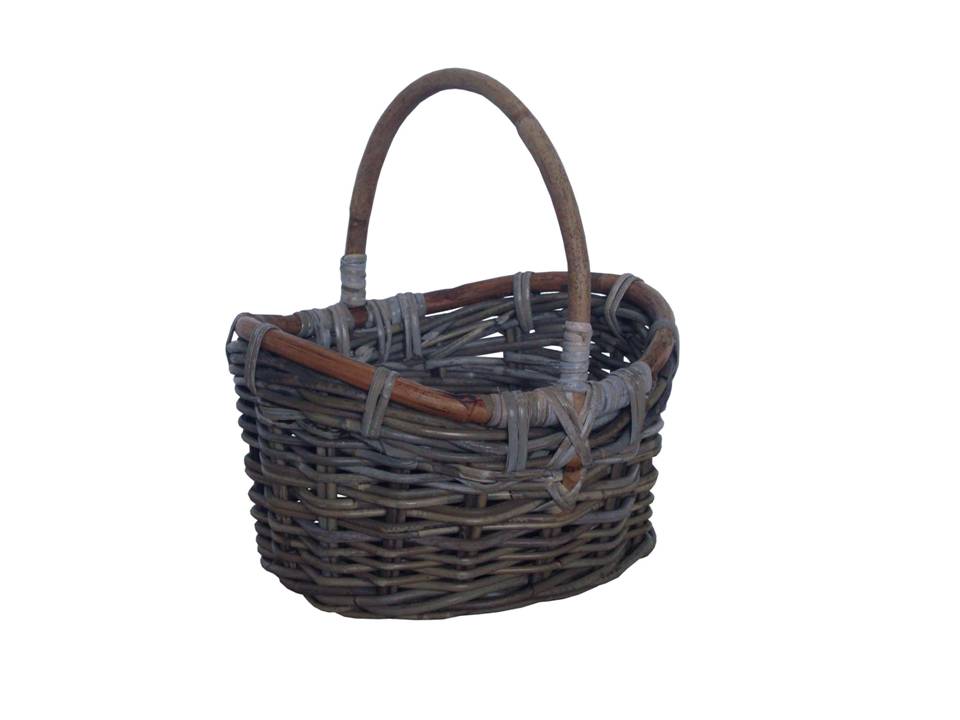 Grey Oval Rattan Basket With Handle